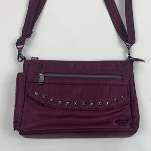 Lug Pacer Purple burgundy crossbody bag Gun metal Zippers & Pockets New NWOT
